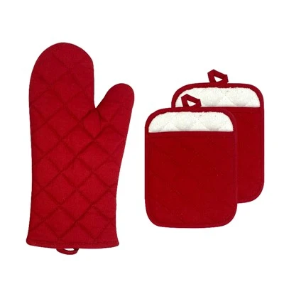 Sarung tangan oven padat dan set pemegang pot